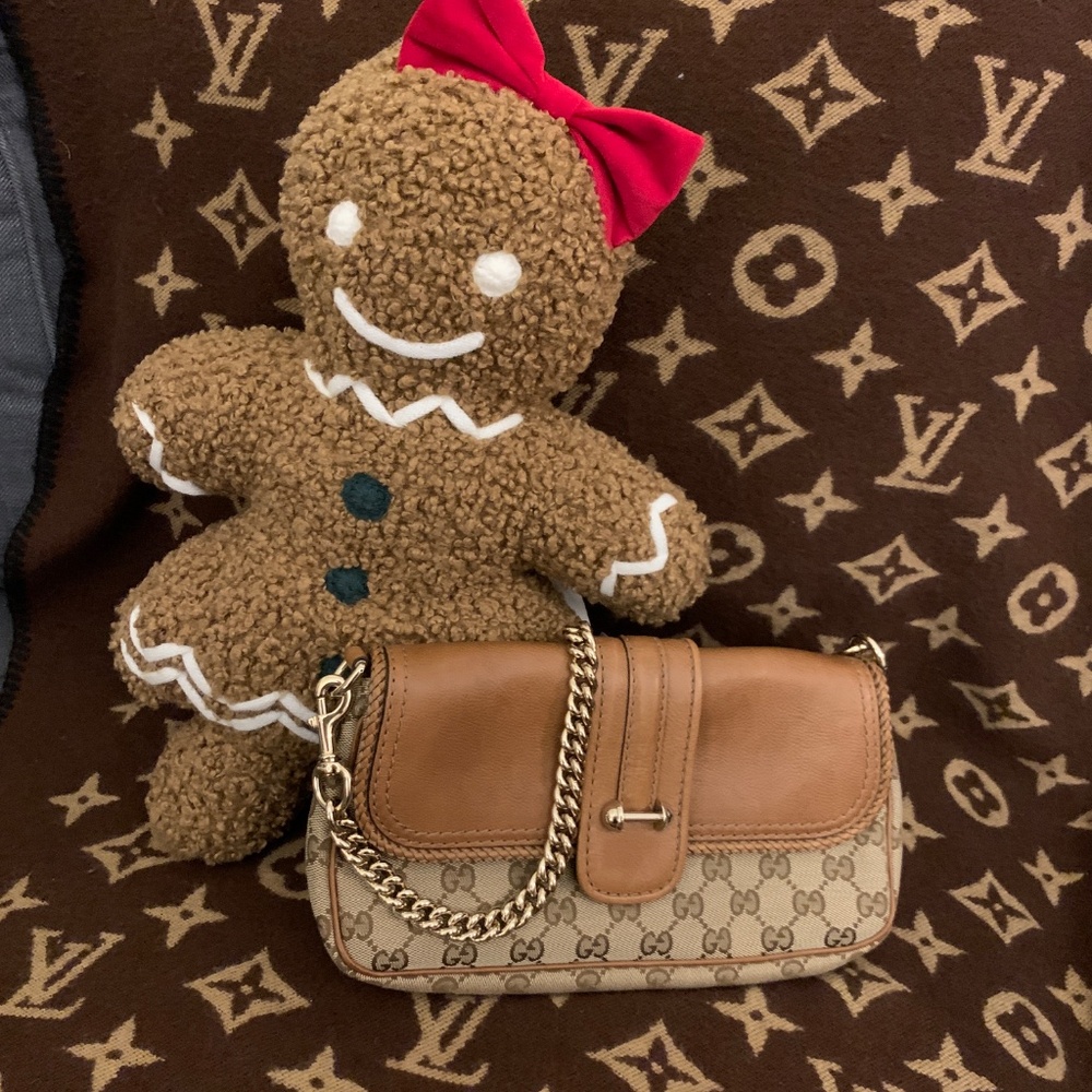 Authentic Gucci GG Canvas / Leather Marrakech Evening Bag